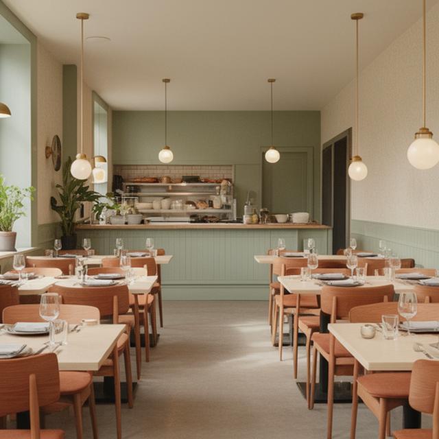 Quiet pizza restaurant dining room in Stoke-on-Trent with set tables, warm natural light and an open service counter