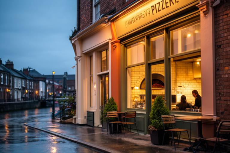 Warmly lit family-run pizzeria exterior on Canal Street in Stoke-on-Trent