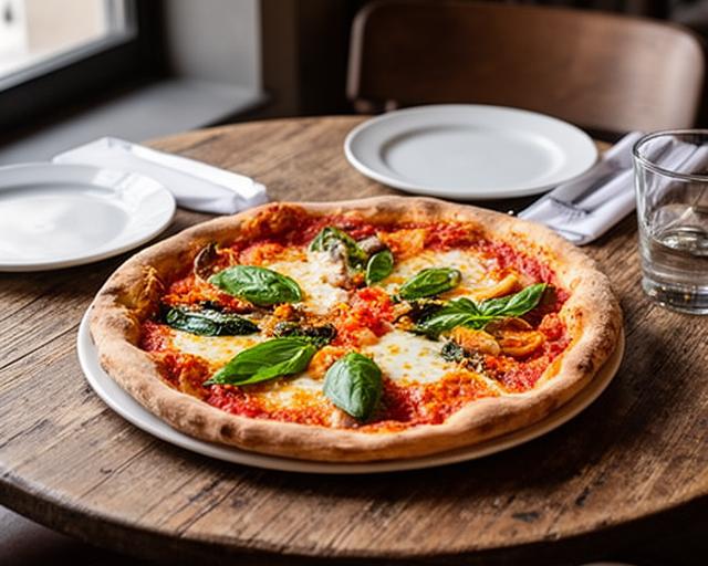 Freshly made pizza on a wooden table inside a welcoming Stoke-on-Trent restaurant